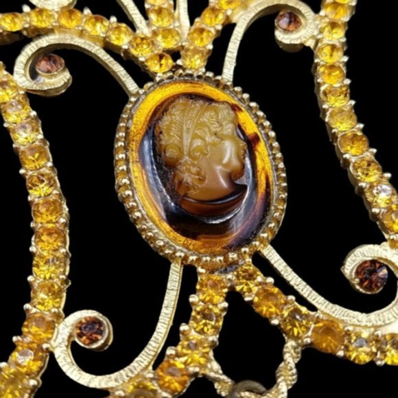 Huge Vintage Dodds Glass Cameo Rhinestone Necklace - Picture 2 of 8